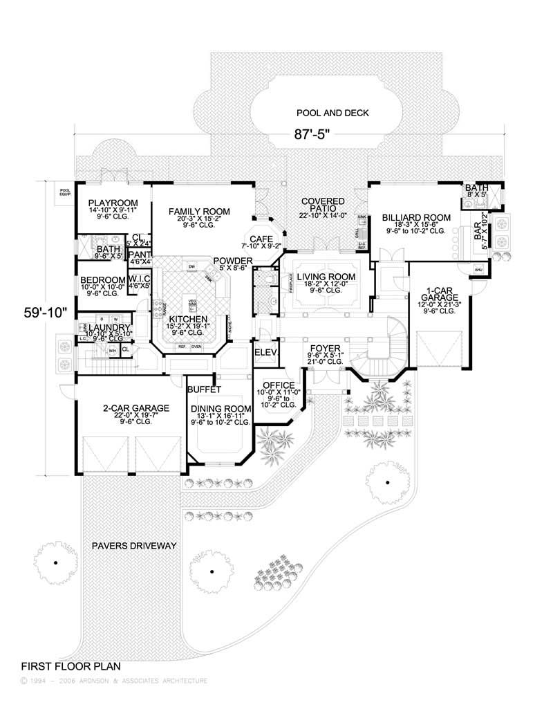 Floor Plan First Story of Luxury Plan #107-1040