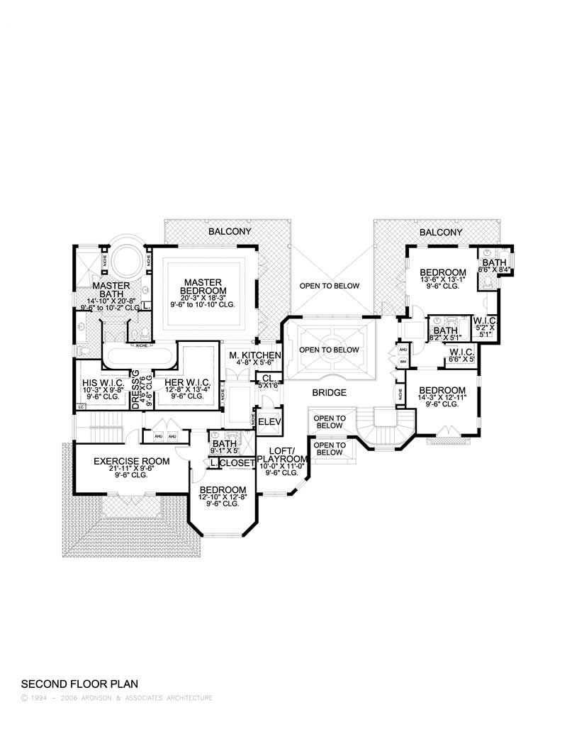 Floor Plan Second Story of Luxury Plan #107-1040