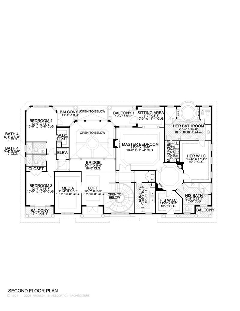 Floor Plan Second Story of Luxury Plan #107-1041