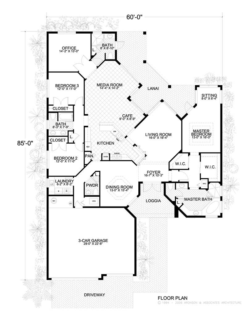 Floor Plan First Story of Florida Style Plan #107-1046