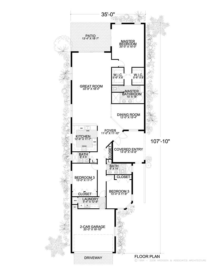 Floor Plan First Story of Florida Style Plan #107-1049