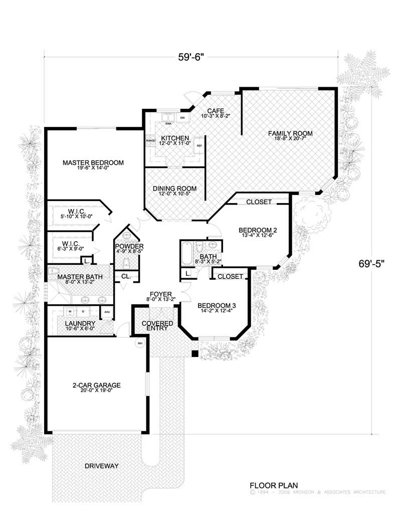 Floor Plan First Story of Florida Style Plan #107-1050