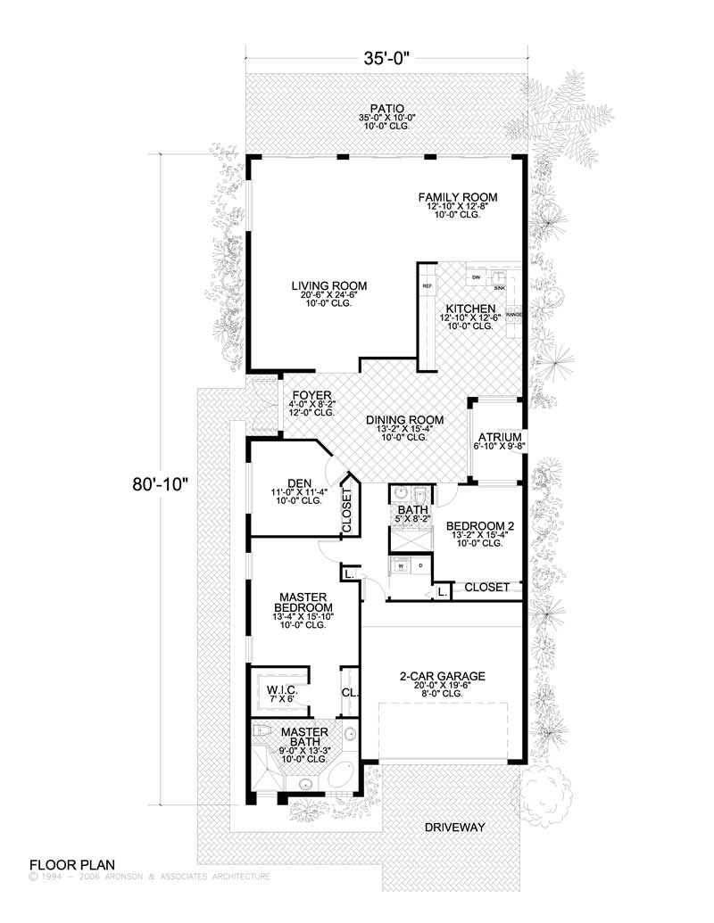 Floor Plan First Story of Florida Style Plan #107-1051