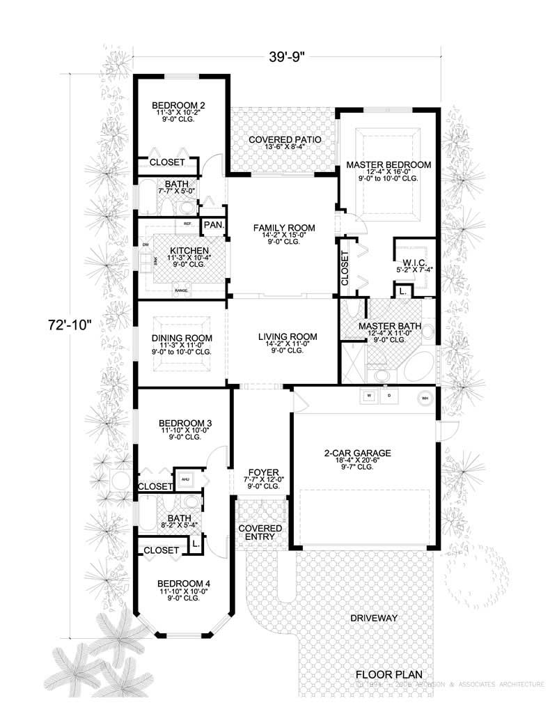 Floor Plan First Story of Florida Style Plan #107-1054