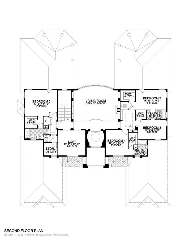 Floor Plan Second Story of Luxury Plan #107-1056