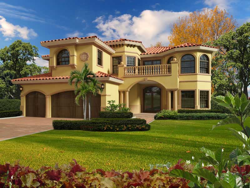 Color rendering of Luxury home plan (ThePlanCollection: House Plan #107-1058)