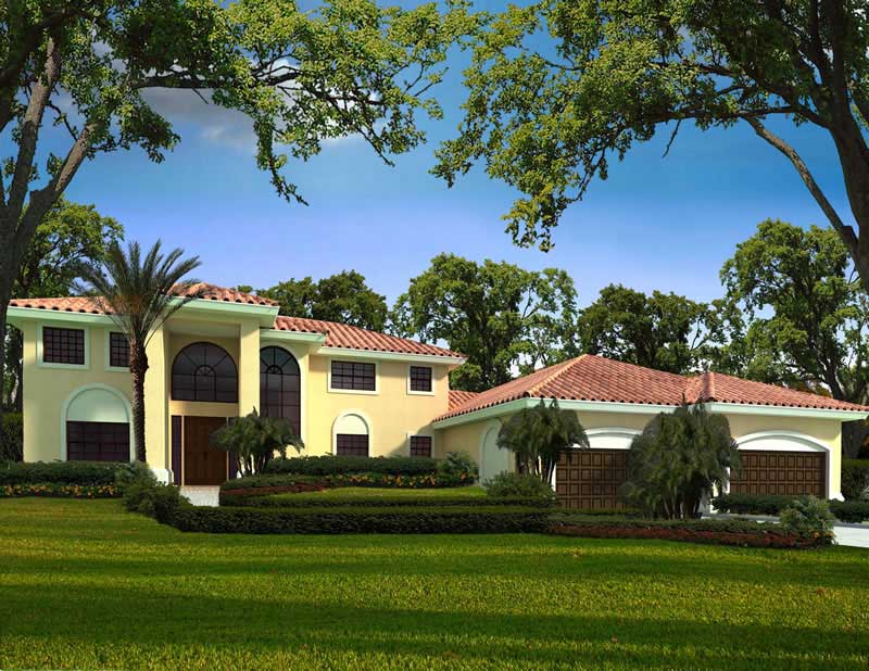 Front elevation of Florida Style home (ThePlanCollection: House Plan #107-1059)