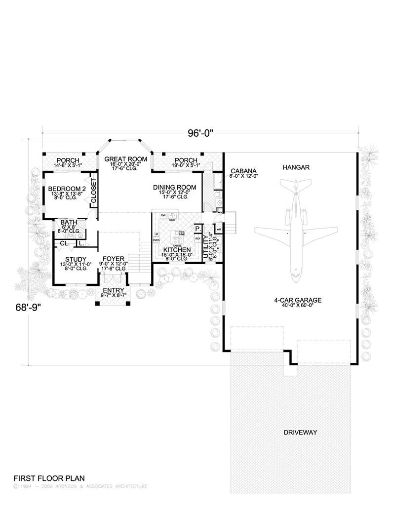 Floor Plan First Story of Florida Style Plan #107-1059