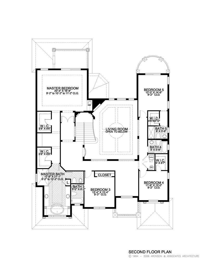 Floor Plan Second Story of Luxury Plan #107-1061