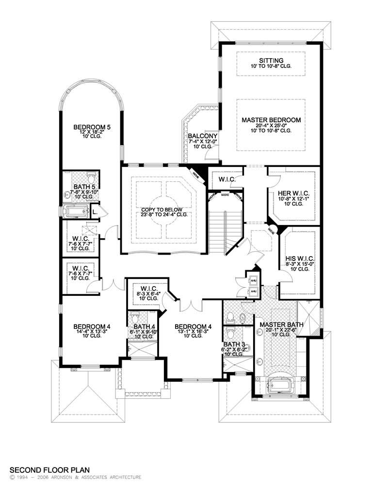 Floor Plan Second Story of Luxury Plan #107-1066