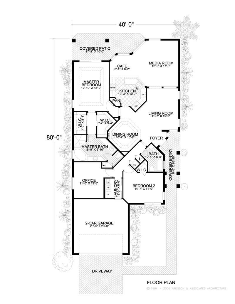 Floor Plan First Story of Florida Style Plan #107-1071