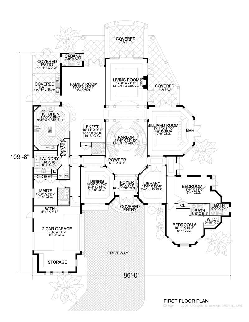 Floor Plan First Story of California Style Plan #107-1075