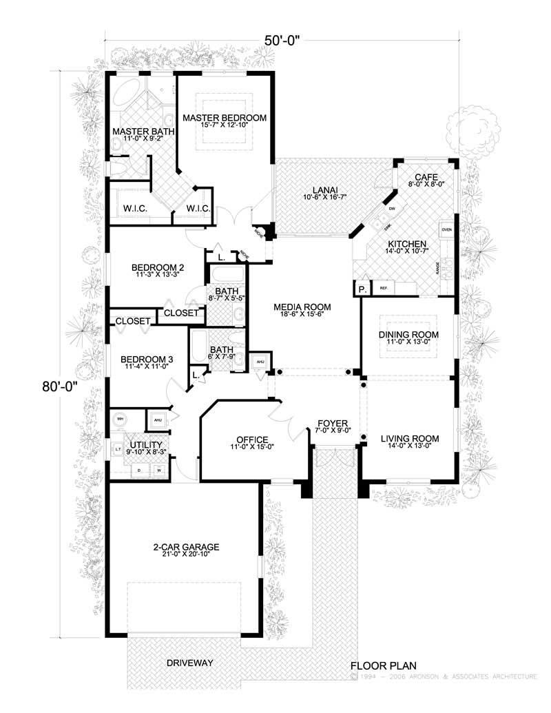 Floor Plan First Story of Florida Style Plan #107-1082