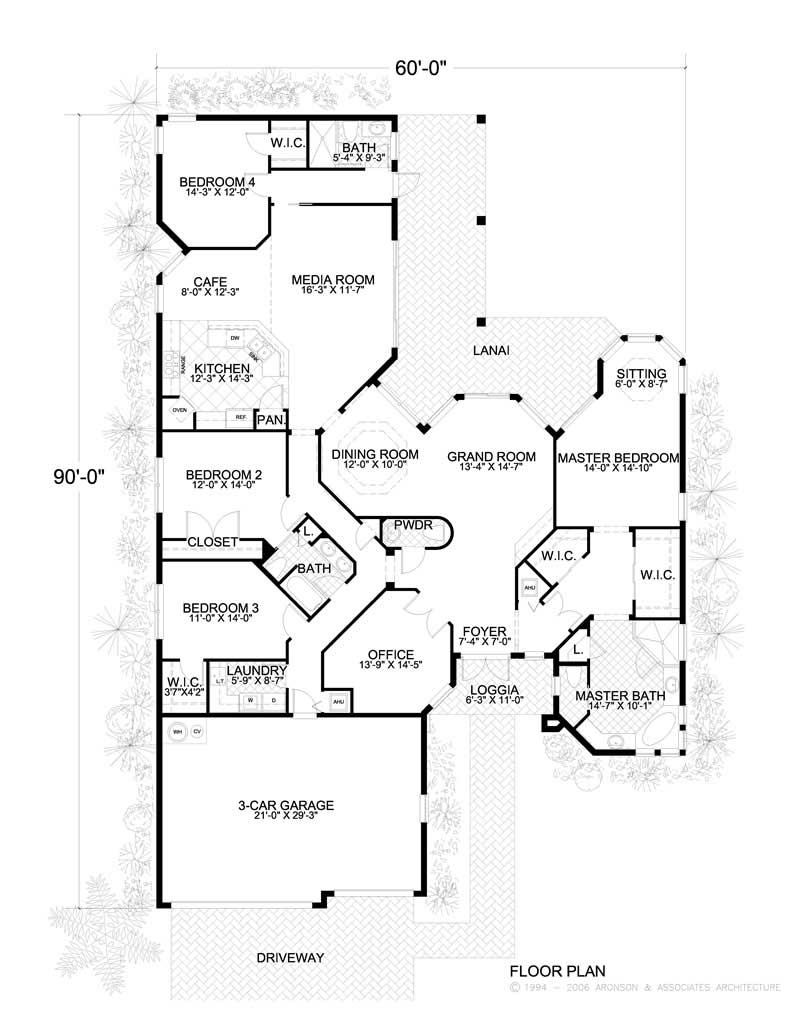 Floor Plan First Story of Mediterranean Plan #107-1083
