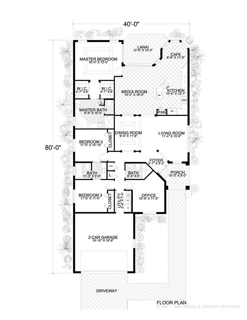 Floor Plan First Story of Florida Style Plan #107-1084