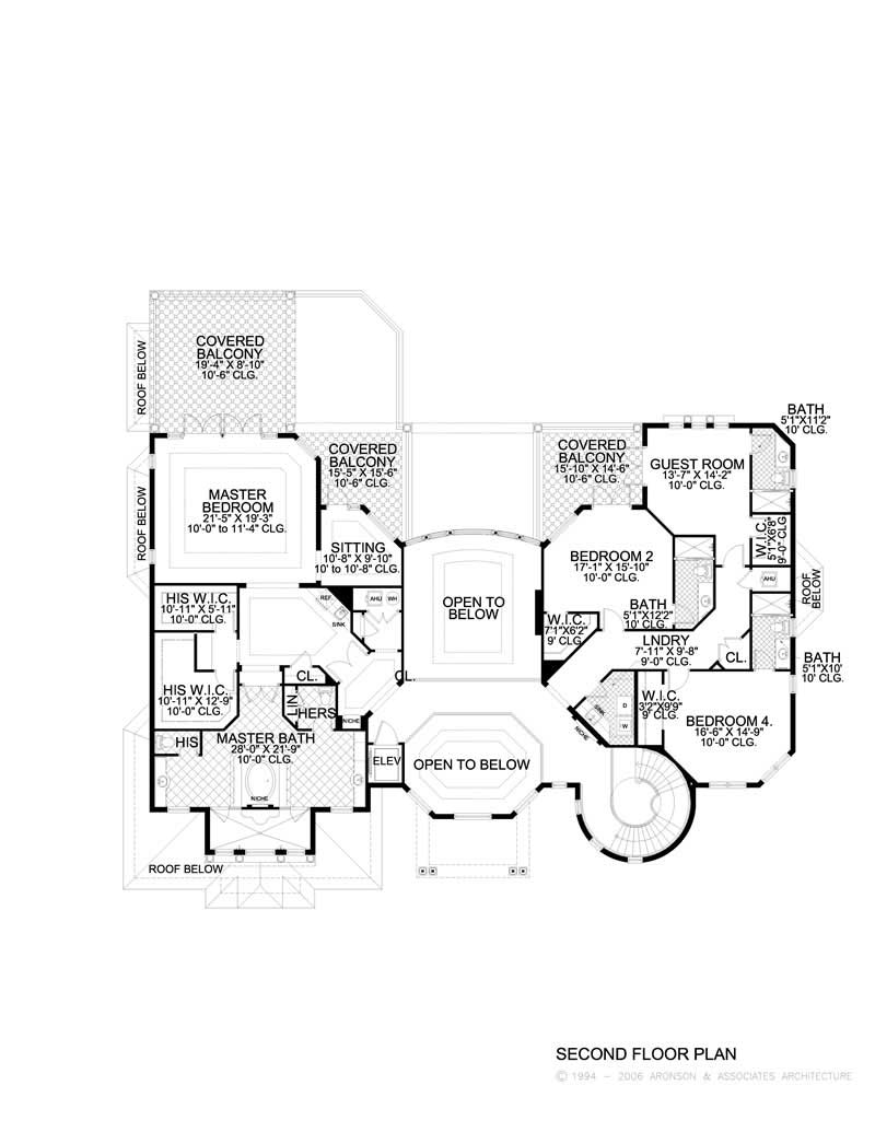 Floor Plan Second Story of Luxury Plan #107-1085