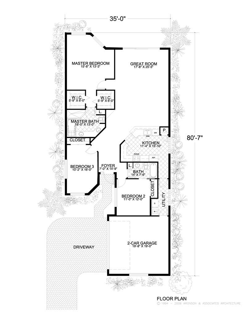 Floor Plan First Story of Florida Style Plan #107-1086