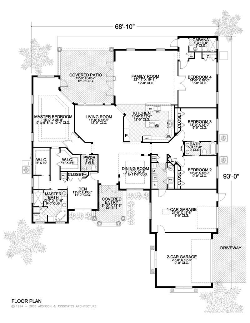 Floor Plan First Story of Florida Style Plan #107-1089