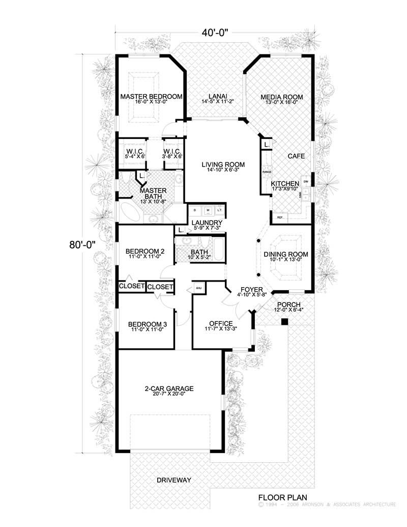 Floor Plan First Story of Florida Style Plan #107-1090