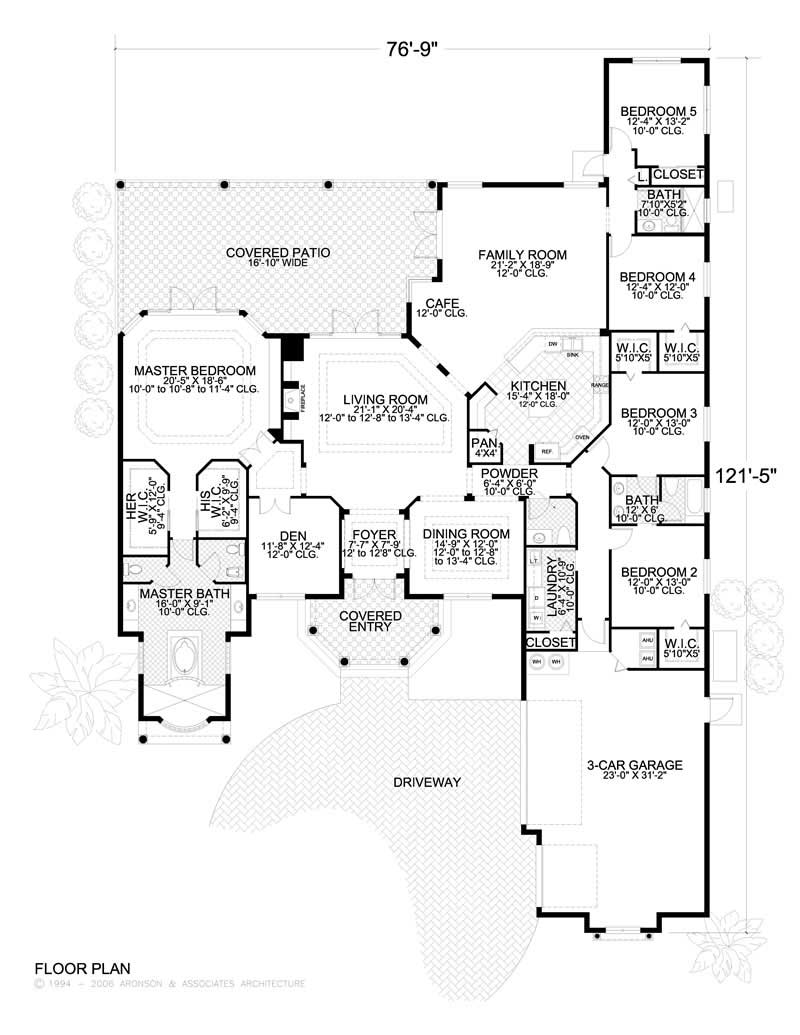 Floor Plan First Story of Florida Style Plan #107-1094