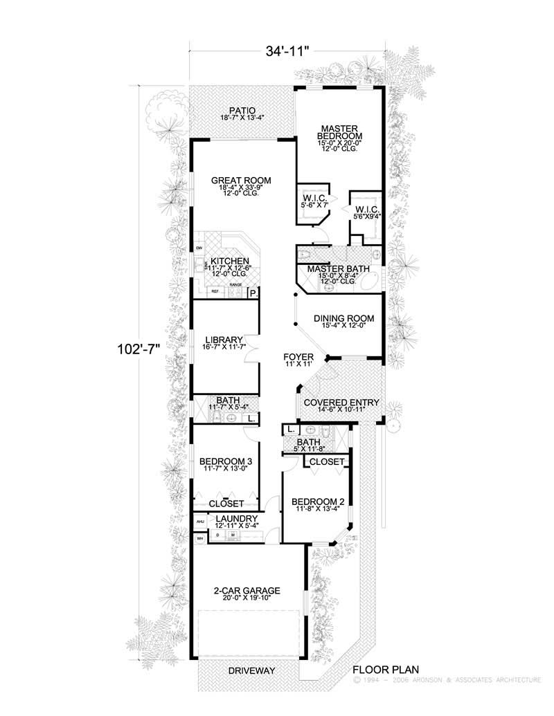 Floor Plan First Story of Florida Style Plan #107-1098