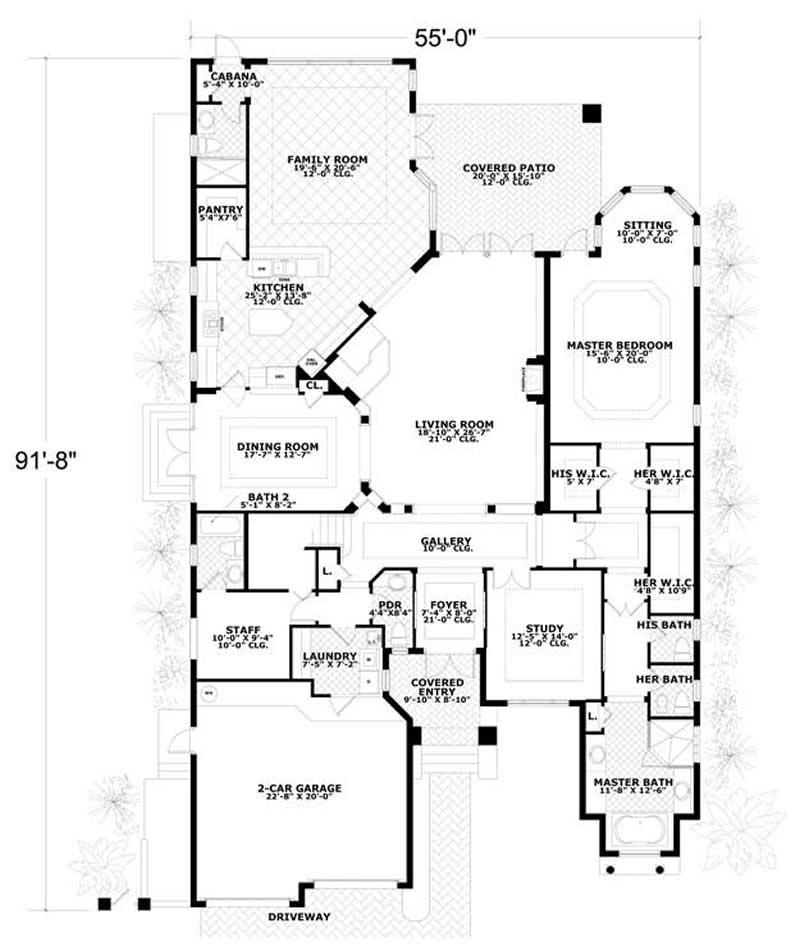 Floor Plan First Story of Mediterranean Plan #107-1102