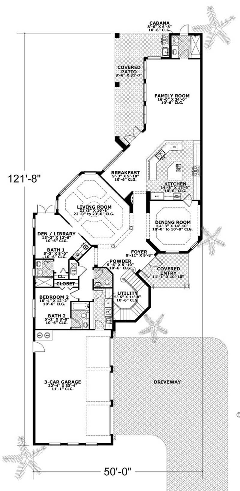 Floor Plan First Story of Mediterranean Plan #107-1103