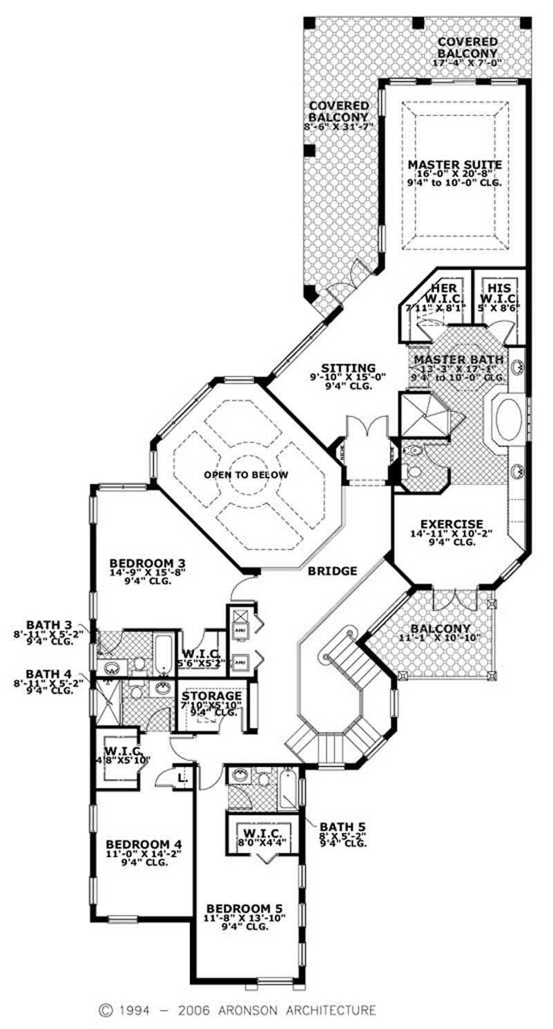 Floor Plan Second Story of Mediterranean Plan #107-1103