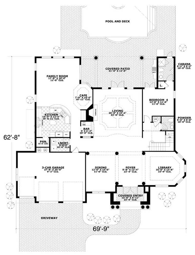 Floor Plan First Story of Mediterranean Plan #107-1105