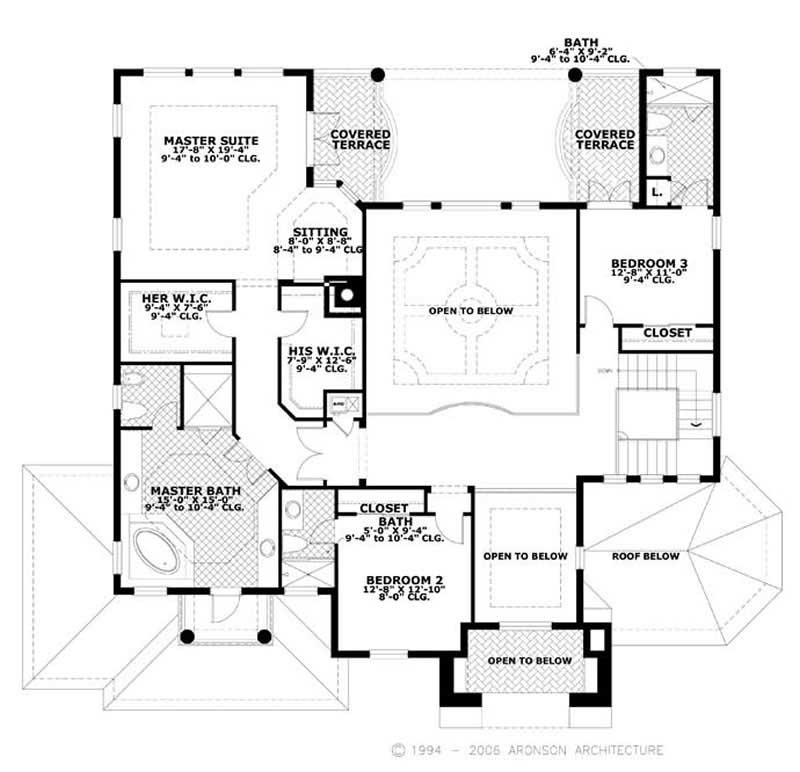 Floor Plan Second Story of Mediterranean Plan #107-1105