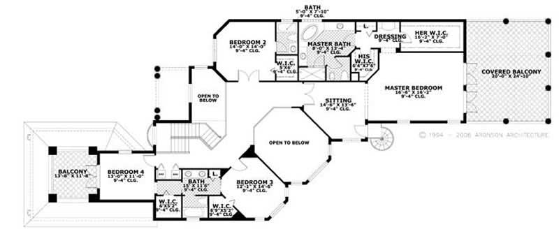 Floor Plan Second Story of Mediterranean Plan #107-1106