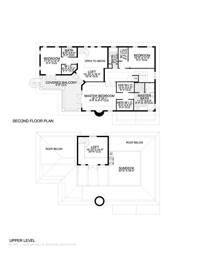 Floor Plan Second Story of Mediterranean Plan #107-1107
