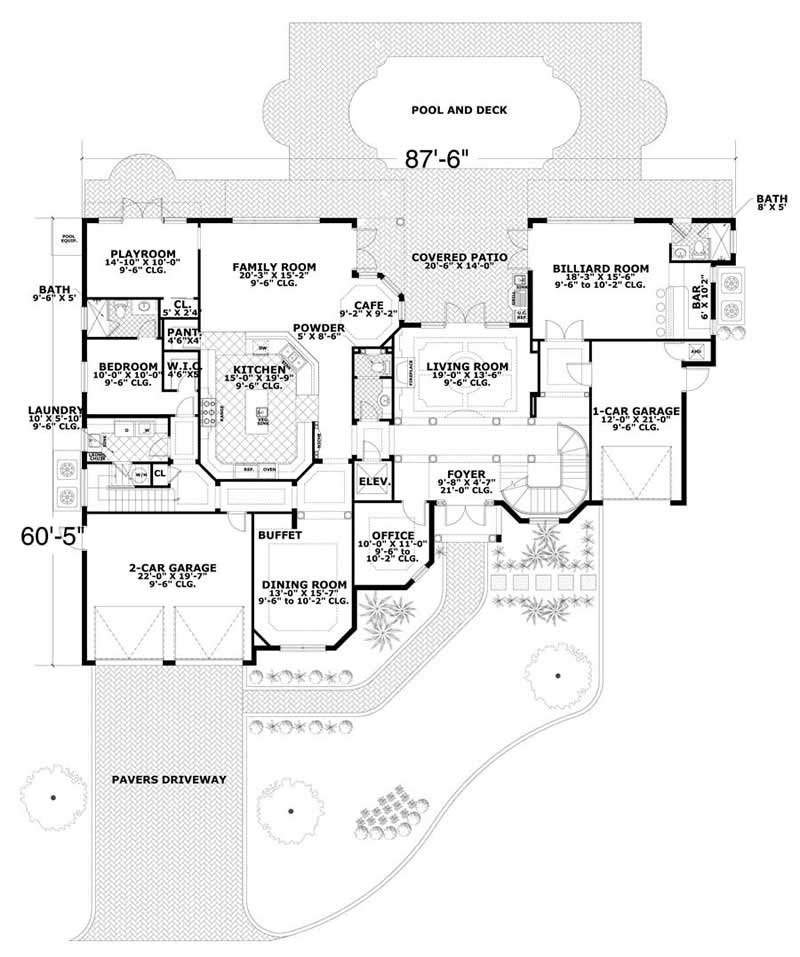 Floor Plan First Story of Luxury Plan #107-1109