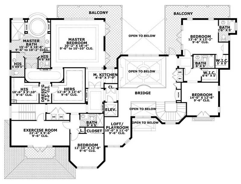 Floor Plan Second Story of Luxury Plan #107-1109