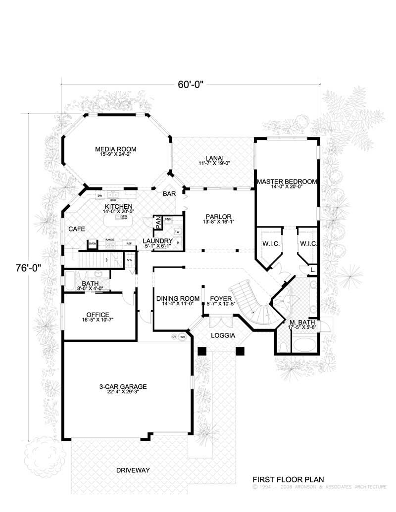 Floor Plan First Story of Mediterranean Plan #107-1111