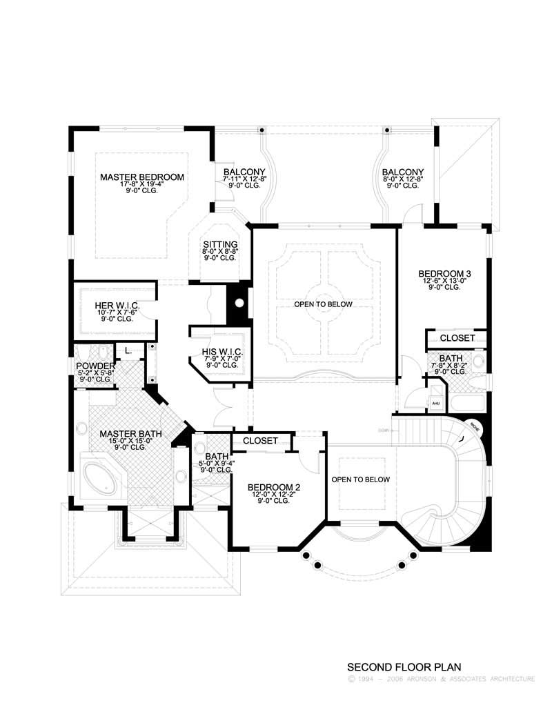Floor Plan Second Story of Mediterranean Plan #107-1121