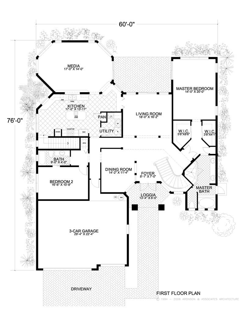 Floor Plan First Story of Mediterranean Plan #107-1127