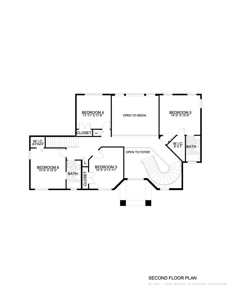 Floor Plan Second Story of Mediterranean Plan #107-1127