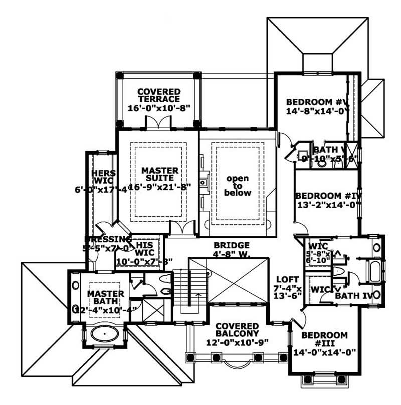 Floor Plan Second Story of Mediterranean Plan #107-1133