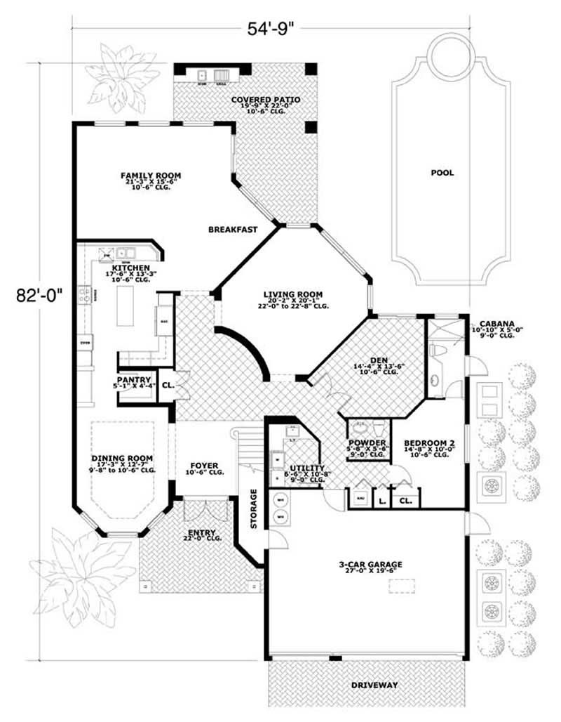 Floor Plan First Story of Mediterranean Plan #107-1134