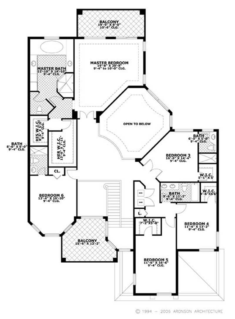 Floor Plan Second Story of Mediterranean Plan #107-1134