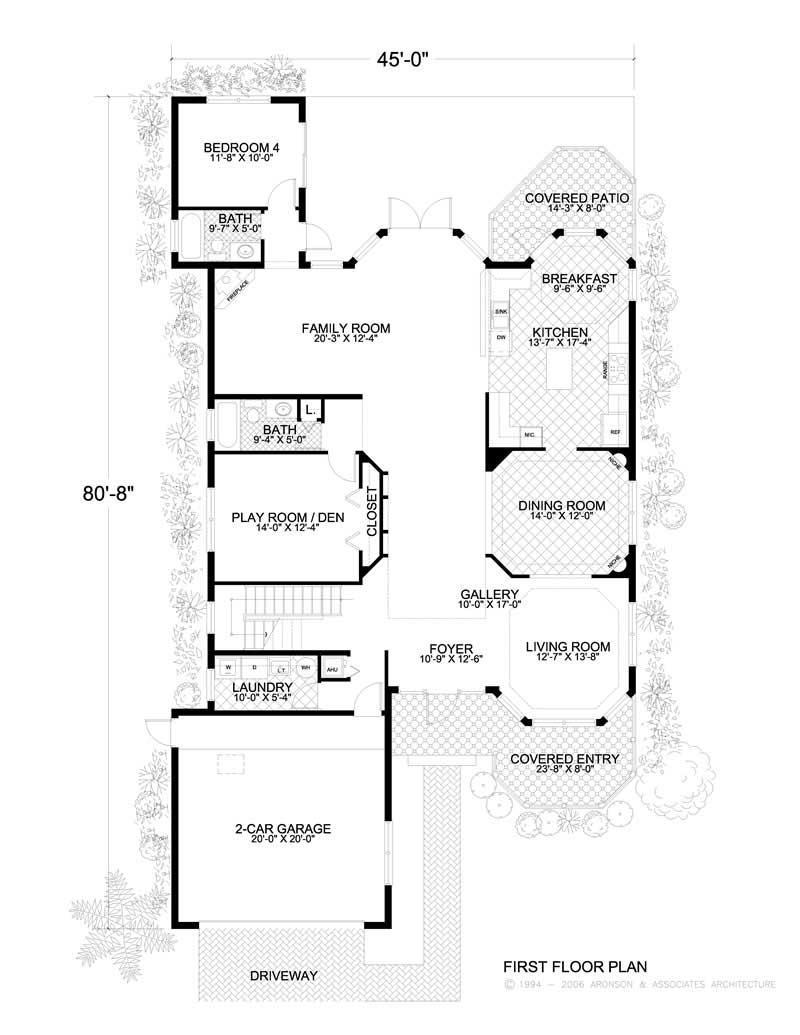 Floor Plan First Story of Mediterranean Plan #107-1136