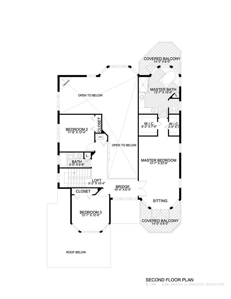 Floor Plan Second Story of Mediterranean Plan #107-1136