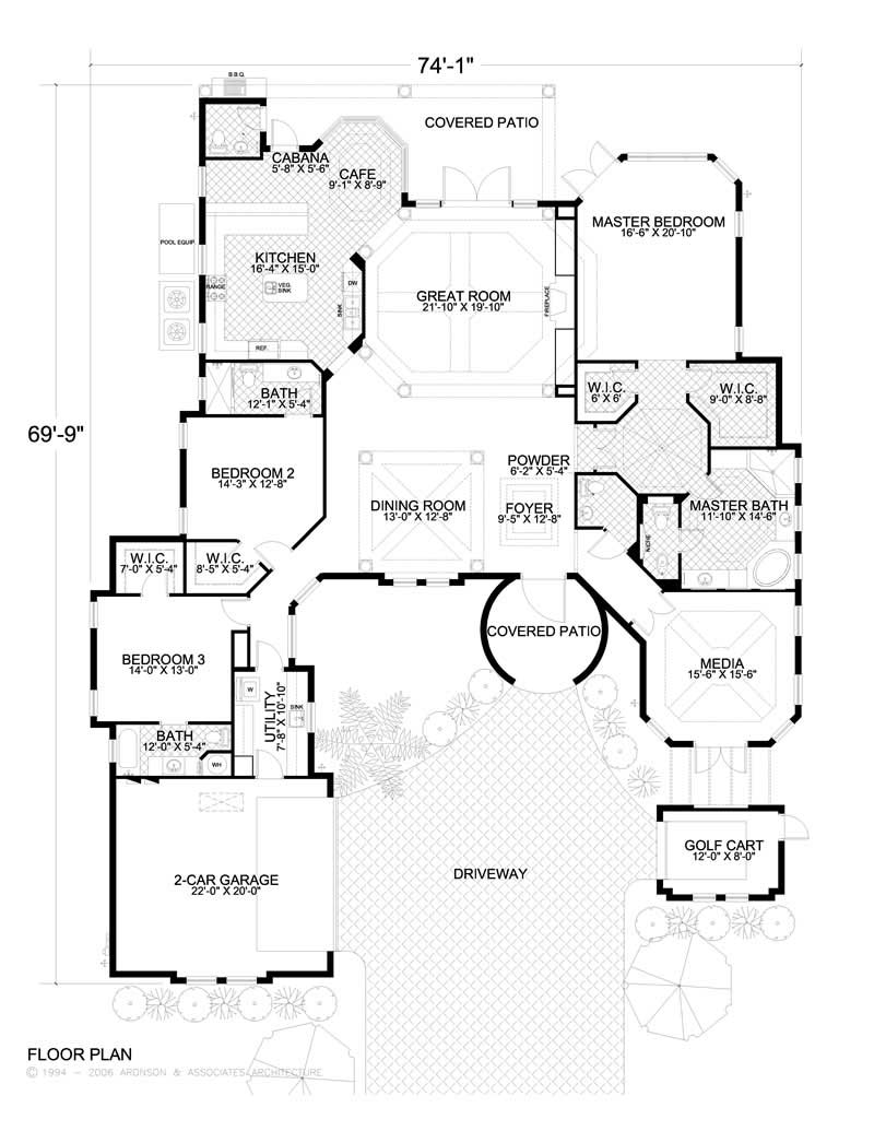 Floor Plan First Story of Mediterranean Plan #107-1142
