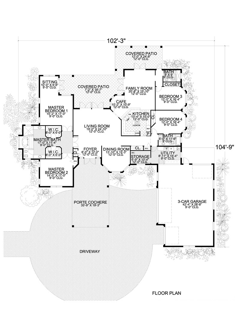 Floor Plan First Story of Mediterranean Plan #107-1145