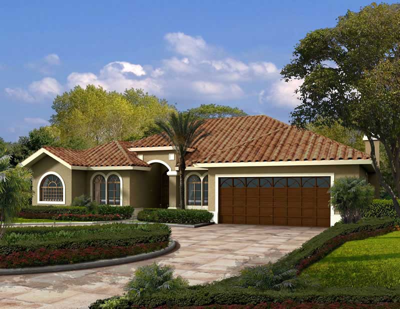 Front elevation of Mediterranean home (ThePlanCollection: House Plan #107-1148)