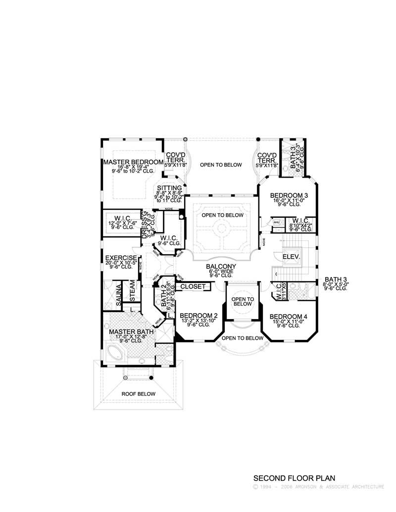 Floor Plan Second Story of Mediterranean Plan #107-1165