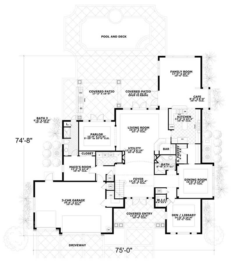 Floor Plan First Story of Mediterranean Plan #107-1166