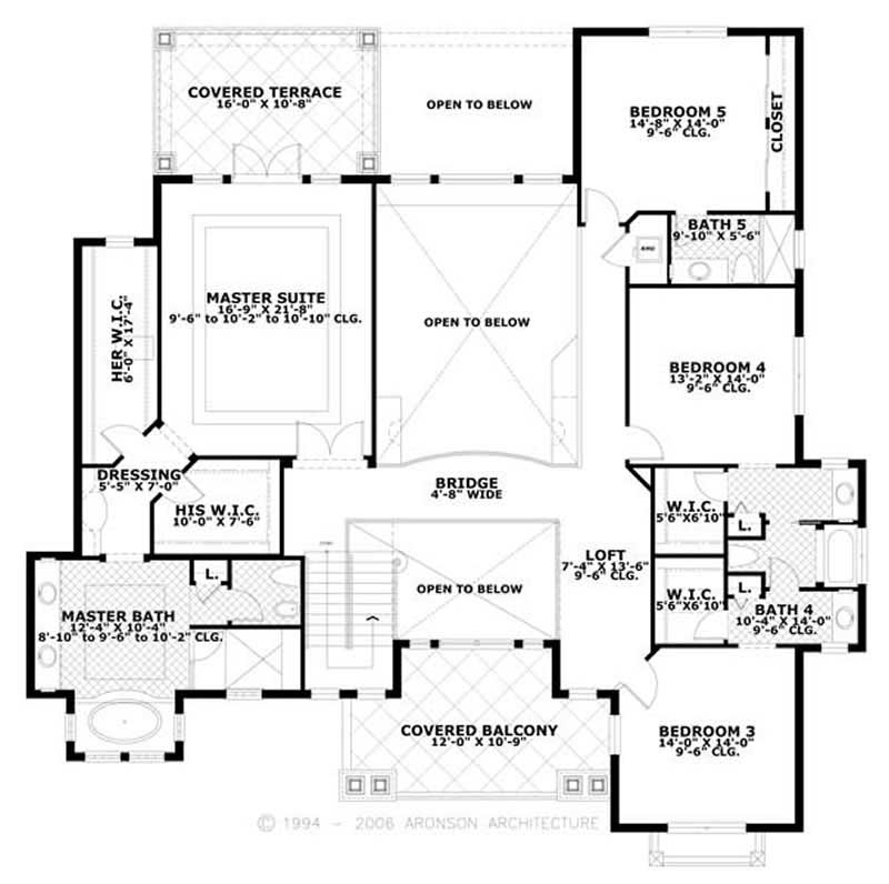 Floor Plan Second Story of Mediterranean Plan #107-1166