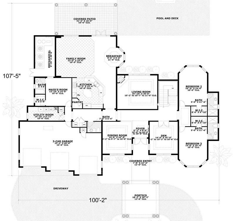 Floor Plan First Story of Mediterranean Plan #107-1168